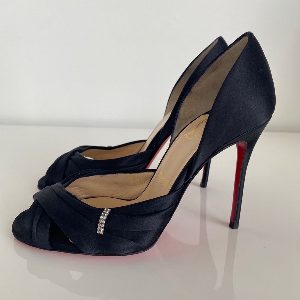 Christian Louboutin Black Satin Tres Ophrah 100 Stiletto Heels Pumps size 36 - Picture 12 of 17